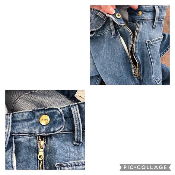 Frame Denim Flounce Flare Jean Crop High Rise Size 24 Copeland Blue Medium Wash - Picture 11 of 16